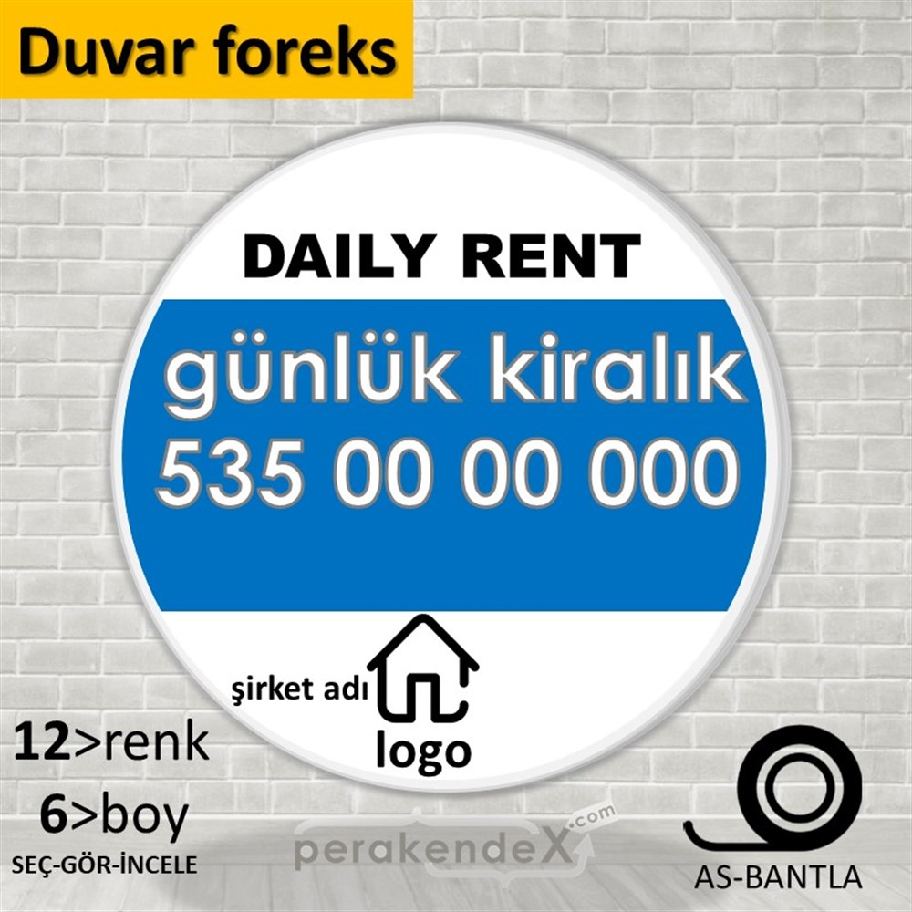 İngilizce  Günlük Kiralık Yazısı 004 SERT PLASTİK POSTER,  AFİŞ -oval,tek yön baskısert plastik poster,  afiş