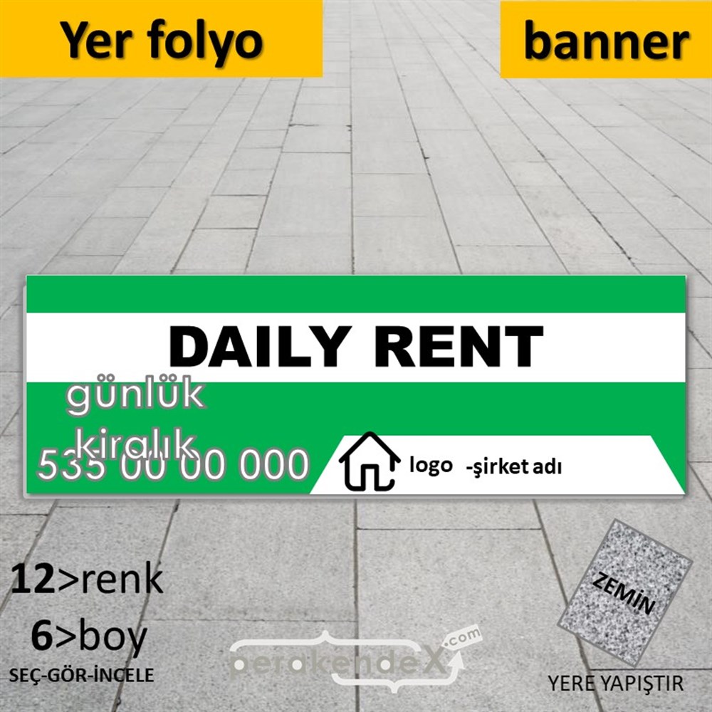 İngilizce  Günlük Kiralık Yazısı 004 YER - ZEMİN FOLYO,  VİNİL (BANNER) -dikdörtgen,tek yön baskıyer - zemin folyo,  vinil