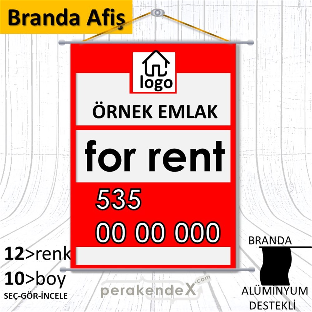 İngilizce Kiralık Yazısı 001 BRANDA POSTER,  AFİŞ -dikdörtgen,tek yön baskıbranda poster,  afiş