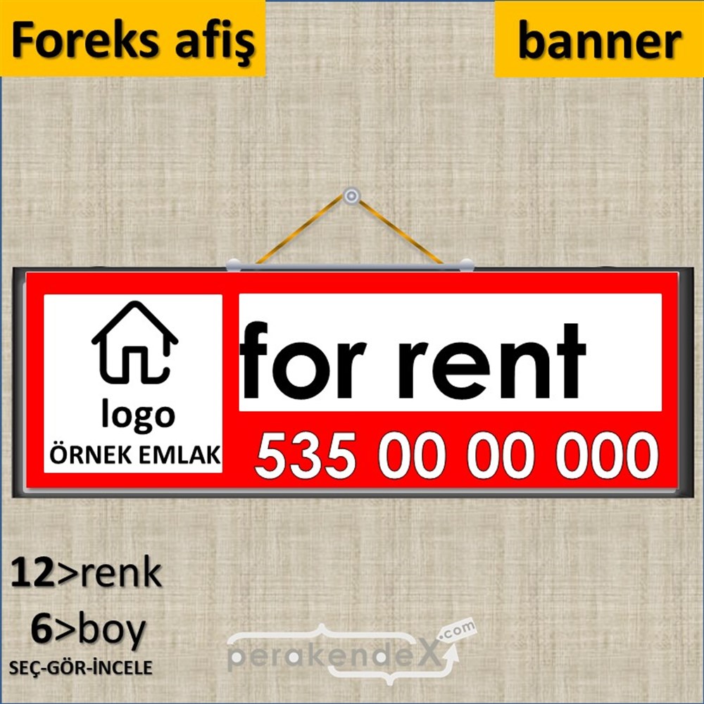 İngilizce Kiralık Yazısı 001 SERT PLASTİK POSTER,  AFİŞ (BANNER) -dikdörtgen,tek yön baskısert plastik poster,  afiş