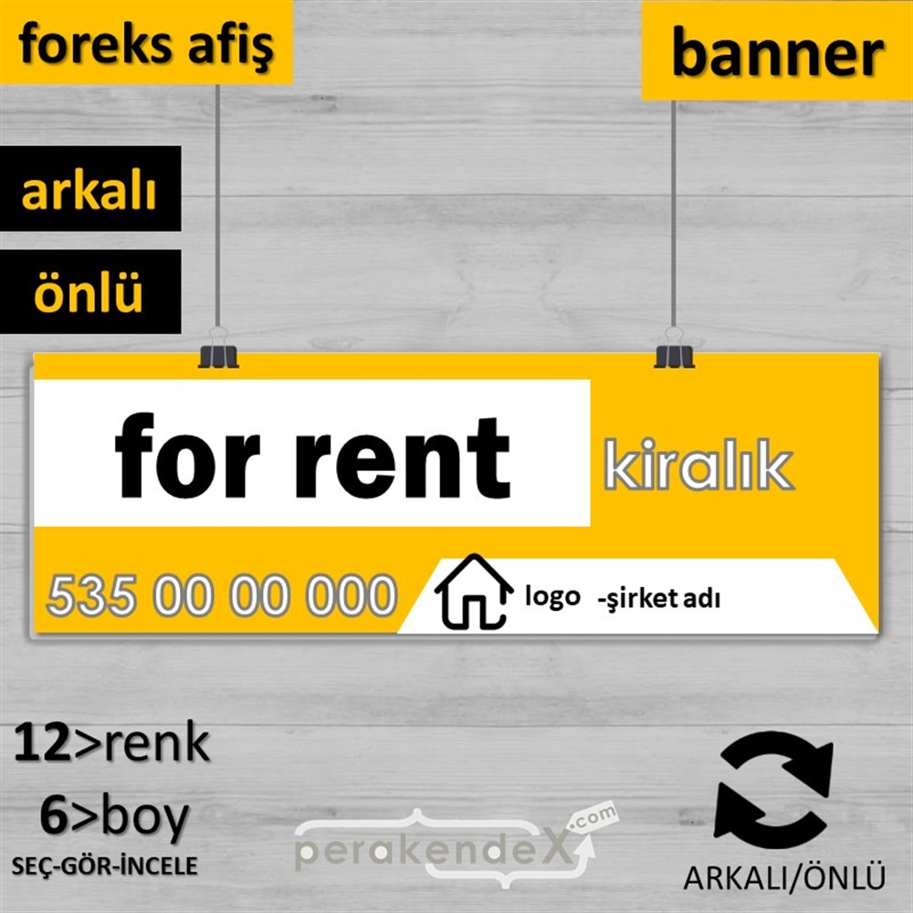 İngilizce Kiralık Yazısı 003 SERT PLASTİK POSTER,  AFİŞ (BANNER) -dikdörtgen,çift yön baskısert plastik poster,  afiş