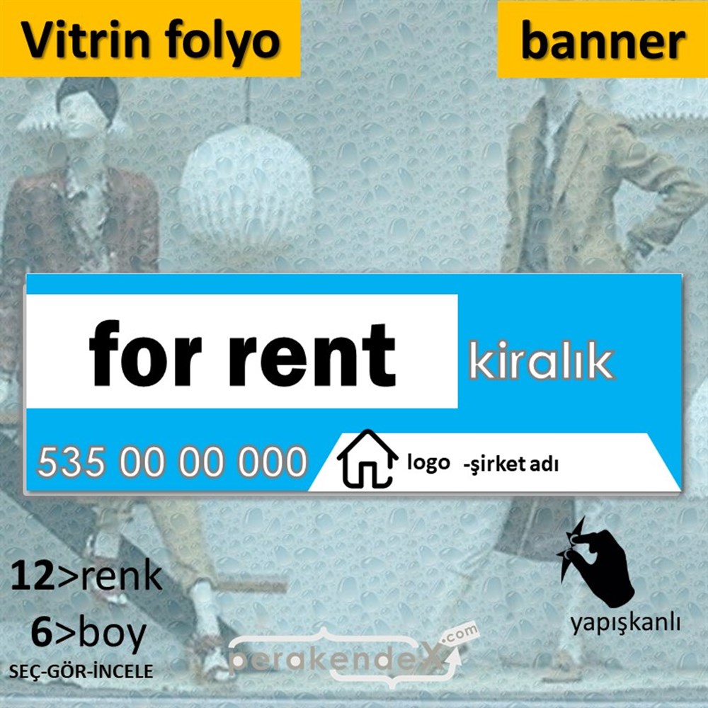 İngilizce Kiralık Yazısı 003 VİTRİN, CAM FOLYO,  VİNİL (BANNER) -dikdörtgen,tek yön baskıvitrin - cam folyo,  vinil