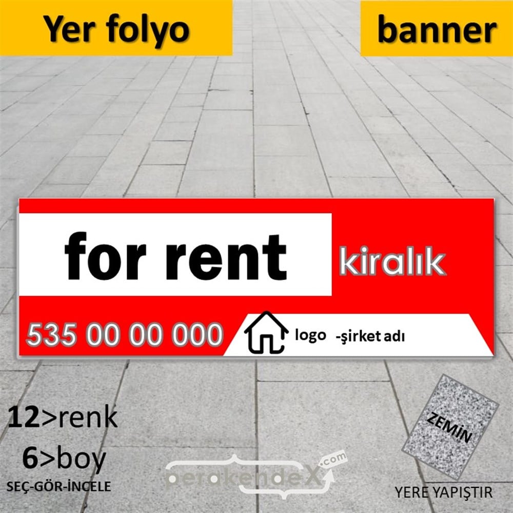 İngilizce Kiralık Yazısı 003 YER - ZEMİN FOLYO,  VİNİL (BANNER) -dikdörtgen,tek yön baskıyer - zemin folyo,  vinil