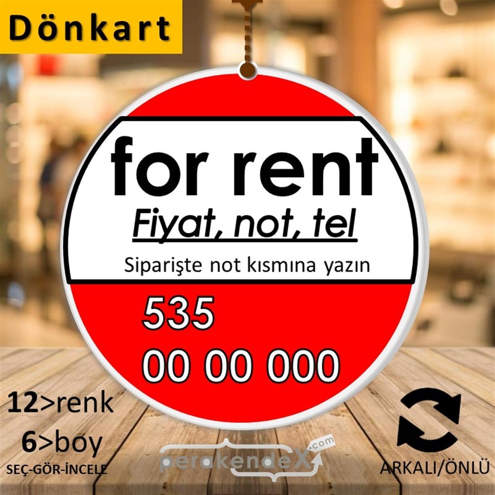 İngilizce Kiralık Yazısı 005 DÖNKART -oval,çift yön baskıdön-kart