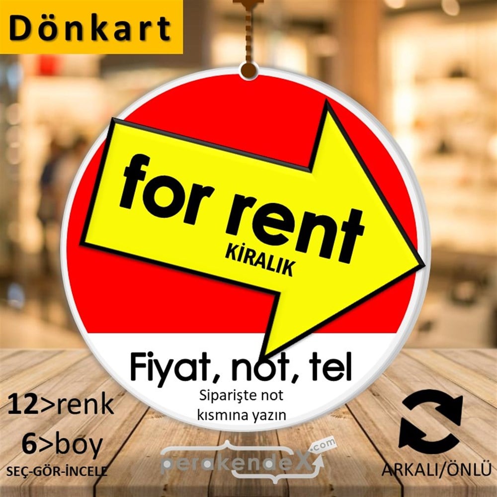 İngilizce Kiralık Yazısı 007 DÖNKART -oval,çift yön baskıdön-kart