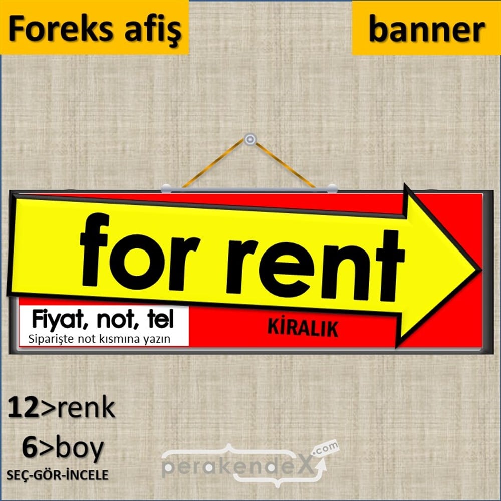 İngilizce Kiralık Yazısı 007 SERT PLASTİK POSTER,  AFİŞ (BANNER) -dikdörtgen,tek yön baskısert plastik poster,  afiş