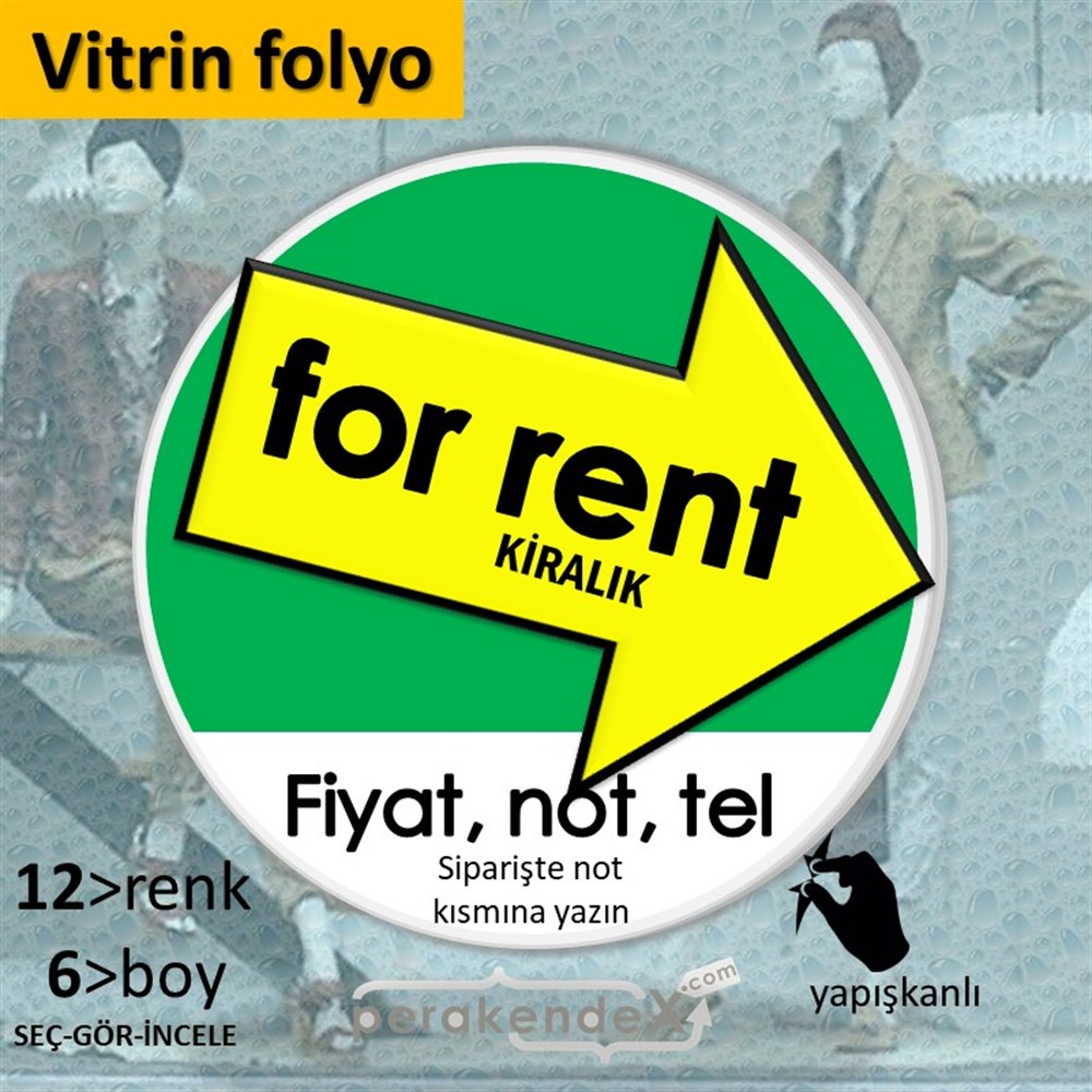 İngilizce Kiralık Yazısı 007 VİTRİN - CAM FOLYO,  VİNİL -oval,tek yön baskıvitrin - cam folyo,  vinil