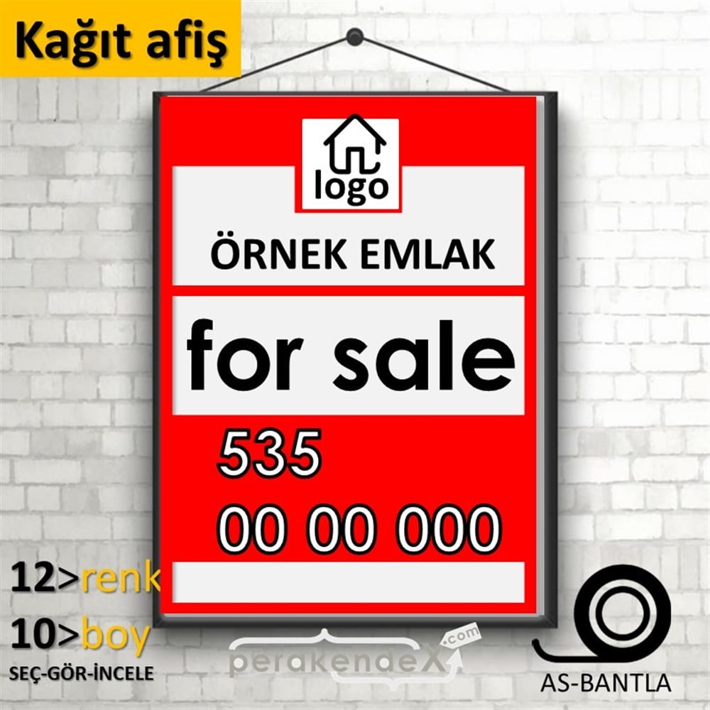 İngilizce Satılık Yazısı 001 KAĞIT POSTER,  AFİŞ -dikdörtgen,tek yön baskıkağıt poster,  afiş