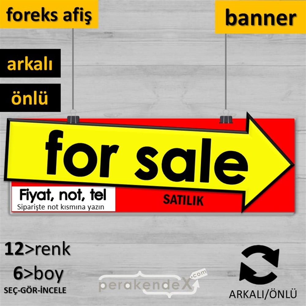 İngilizce Satılık Yazısı 007 SERT PLASTİK POSTER,  AFİŞ (BANNER) -dikdörtgen,çift yön baskısert plastik poster,  afiş