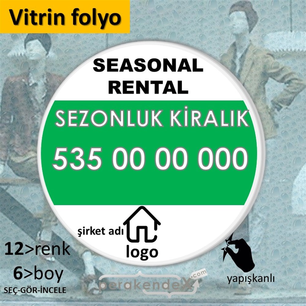 İngilizce Sezonluk Kiralık Yazısı 004 VİTRİN - CAM FOLYO,  VİNİL -oval,tek yön baskıvitrin - cam folyo,  vinil