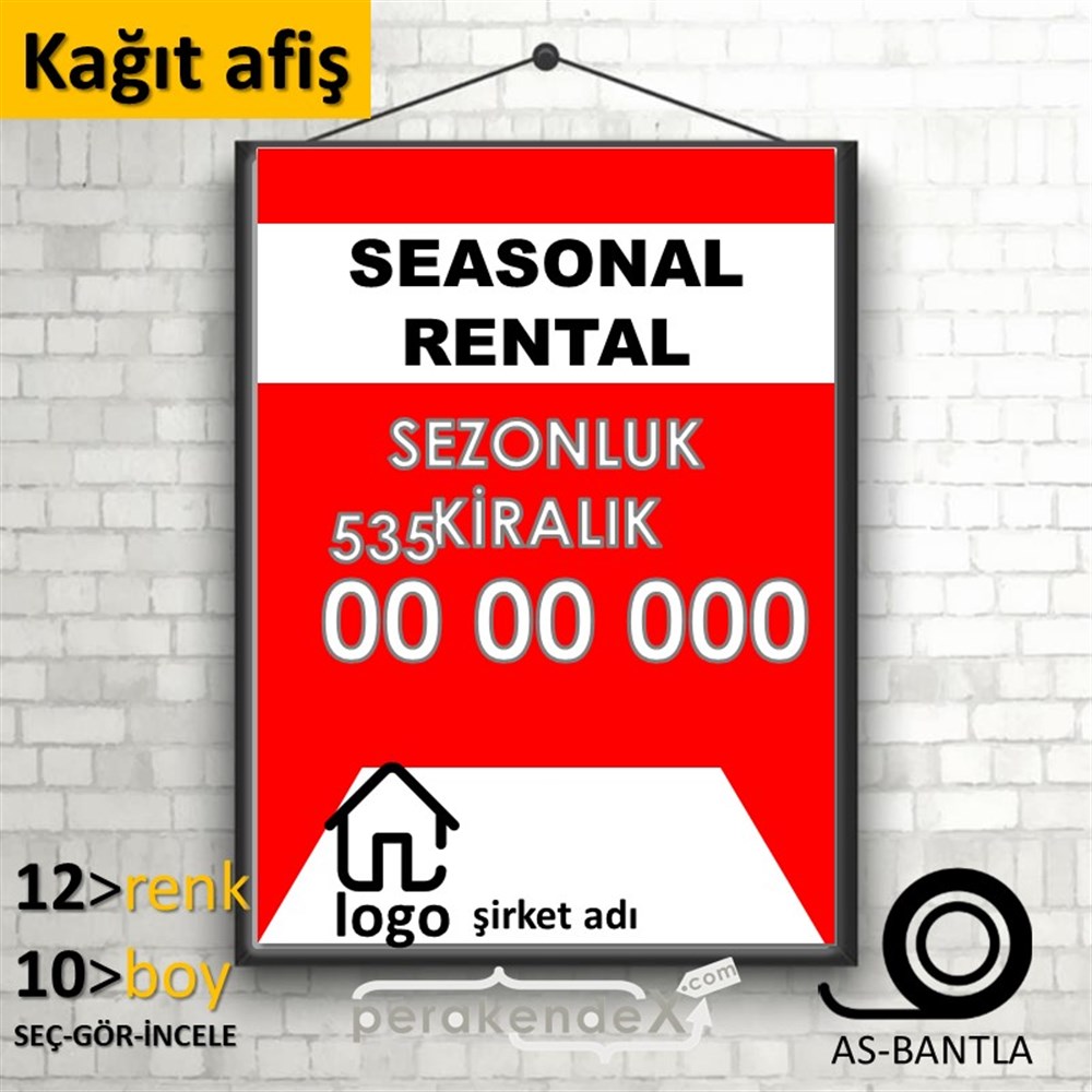 İngilizce Sezonluk Kiralık Yazısı 004 KAĞIT POSTER,  AFİŞ -dikdörtgen,tek yön baskıkağıt poster,  afiş