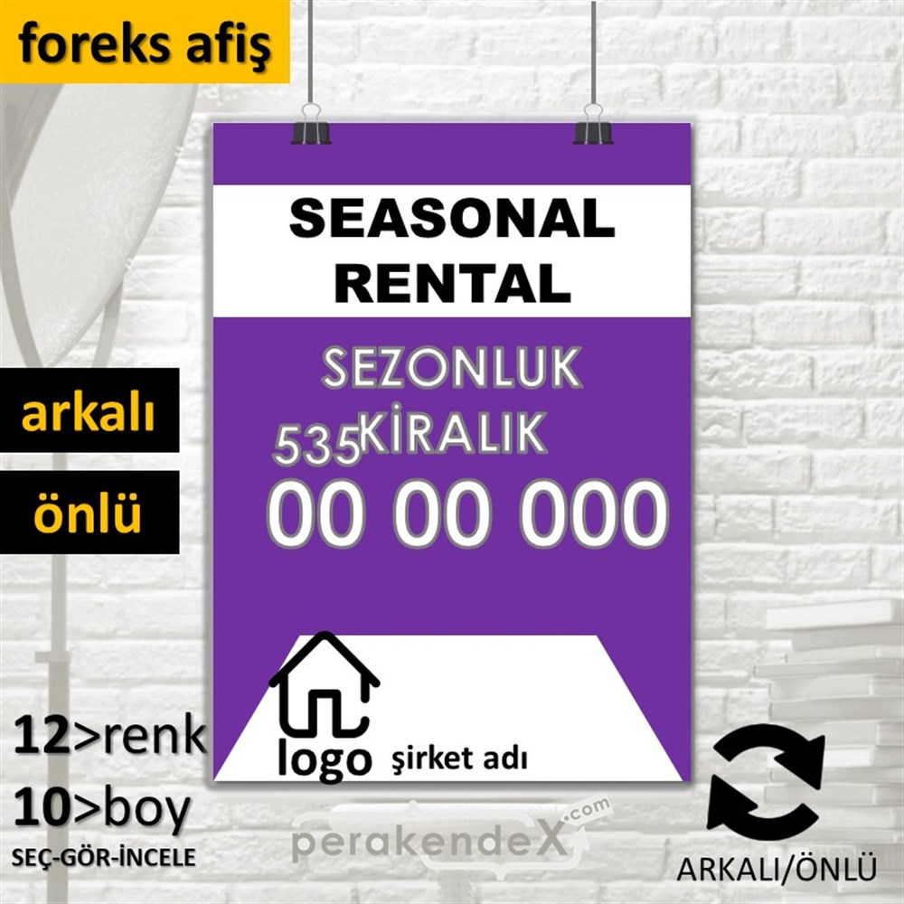 İngilizce Sezonluk Kiralık Yazısı 004 SERT PLASTİK POSTER,  AFİŞ -dikdörtgen,çift yön baskısert plastik poster,  afiş