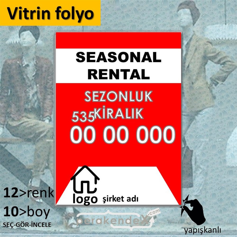 İngilizce Sezonluk Kiralık Yazısı 004 VİTRİN - CAM FOLYO,  VİNİL -dikdörtgen,tek yön baskıvitrin - cam folyo,  vinil