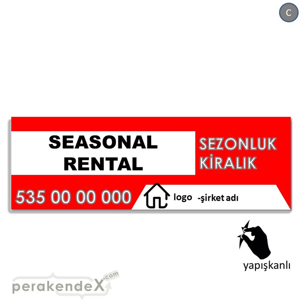 İngilizce Sezonluk Kiralık Yazısı 004 VİTRİN, CAM FOLYO,  VİNİL (BANNER) -dikdörtgen,tek yön baskıvitrin - cam folyo,  vinil