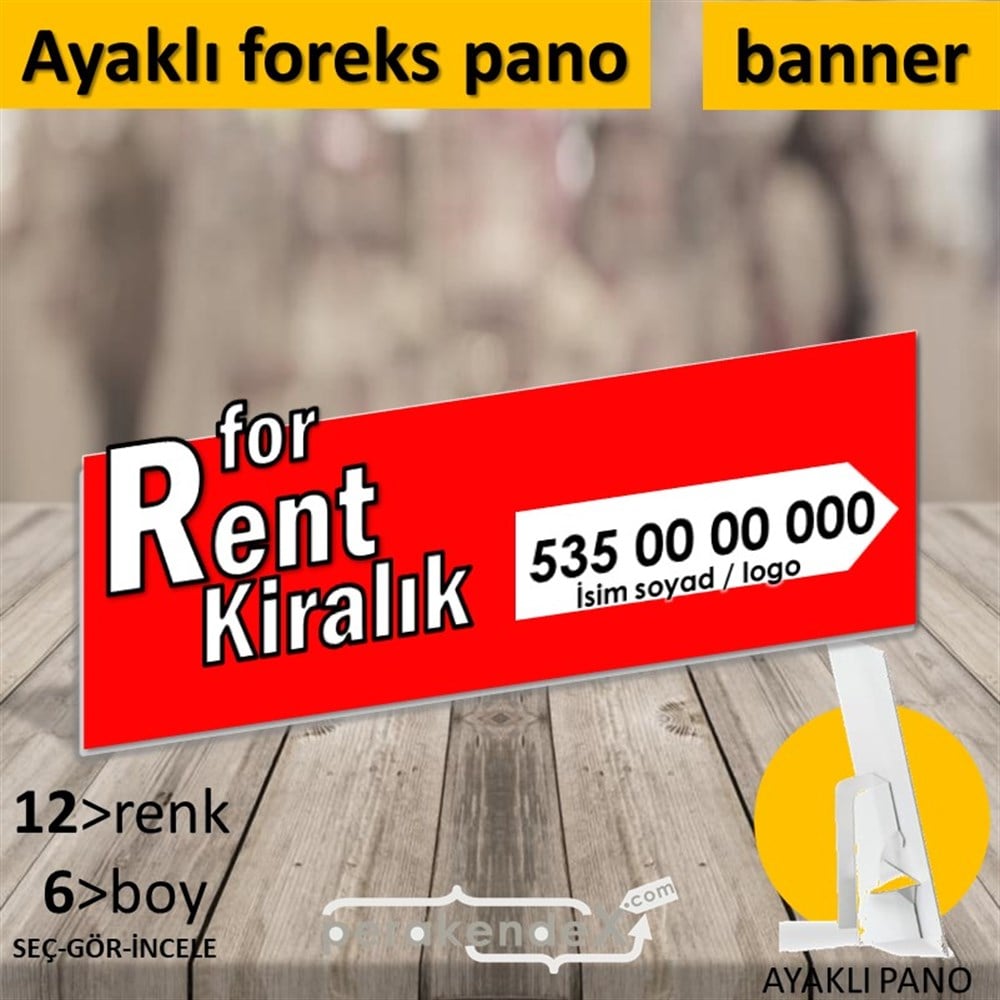 İngilizce Tr Kiralık Yazısı 008 KARTON AYAKLI POSTER,  PANO (BANNER) -dikdörtgen,tek yön baskıkarton ayaklı poster,  pano