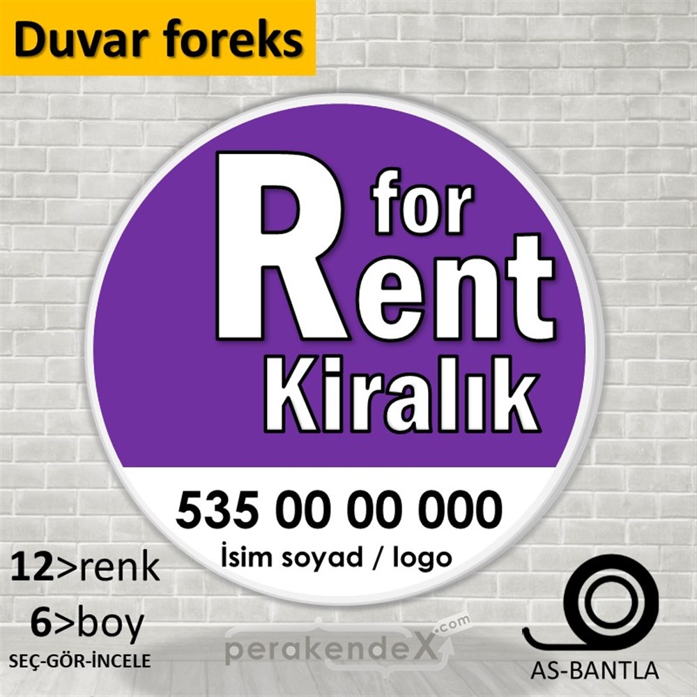 İngilizce Tr Kiralık Yazısı 008 SERT PLASTİK POSTER,  AFİŞ -oval,tek yön baskısert plastik poster,  afiş