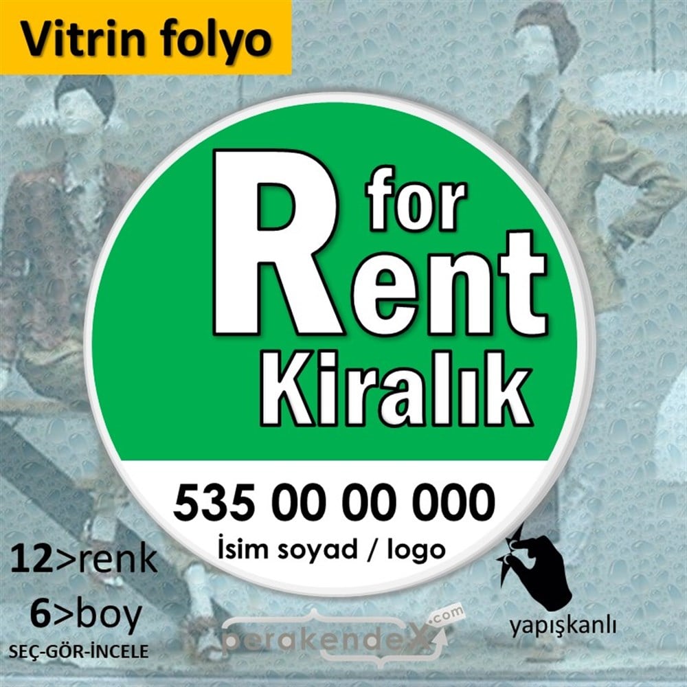 İngilizce Tr Kiralık Yazısı 008 VİTRİN - CAM FOLYO,  VİNİL -oval,tek yön baskıvitrin - cam folyo,  vinil