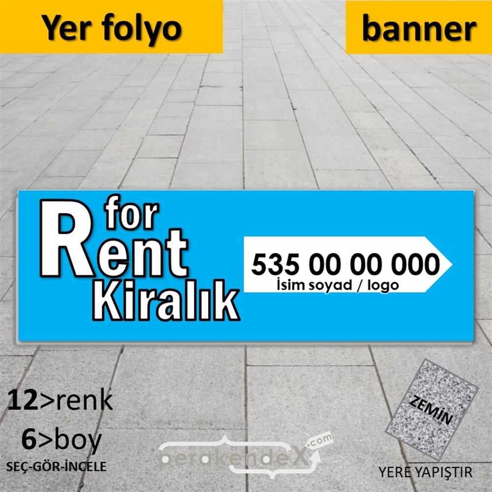 İngilizce Tr Kiralık Yazısı 008 YER - ZEMİN FOLYO,  VİNİL (BANNER) -dikdörtgen,tek yön baskıyer - zemin folyo,  vinil