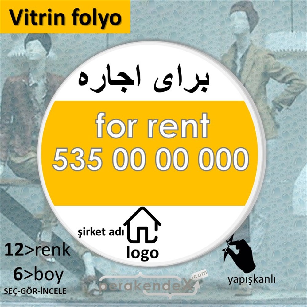 İranca Farça Kiralık Yazısı 003 VİTRİN - CAM FOLYO,  VİNİL -oval,tek yön baskıvitrin - cam folyo,  vinil