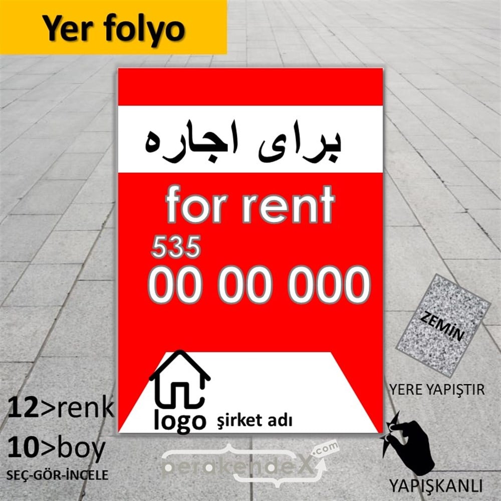 İranca Farça Kiralık Yazısı 003 YER - ZEMİN FOLYO,  VİNİL -dikdörtgen,tek yön baskıyer - zemin folyo,  vinil
