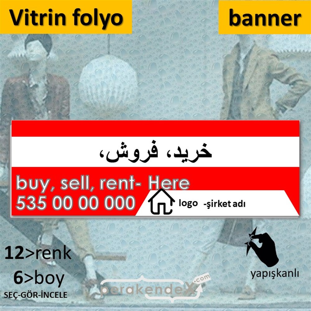 İranca Farsça Al & Sat & Kirala Yazısı 004 VİTRİN, CAM FOLYO,  VİNİL (BANNER) -dikdörtgen,tek yön baskıvitrin - cam folyo,  vinil