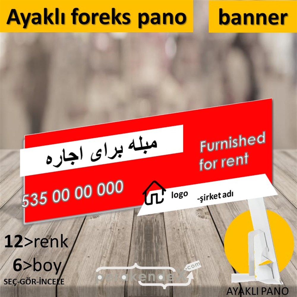 İranca Farsça Eşyalı Kiralık Yazısı 004 KARTON AYAKLI POSTER,  PANO (BANNER) -dikdörtgen,tek yön baskıkarton ayaklı poster,  pano
