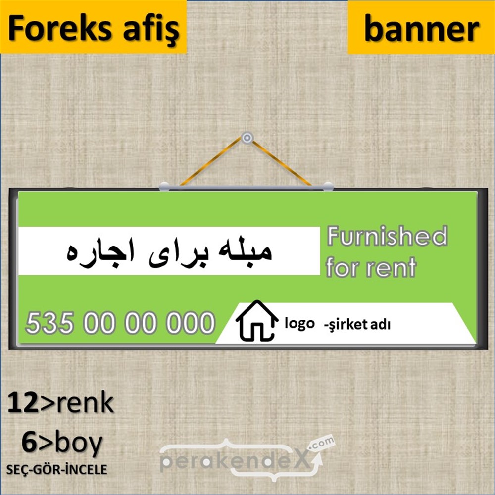 İranca Farsça Eşyalı Kiralık Yazısı 004 SERT PLASTİK POSTER,  AFİŞ (BANNER) -dikdörtgen,tek yön baskısert plastik poster,  afiş