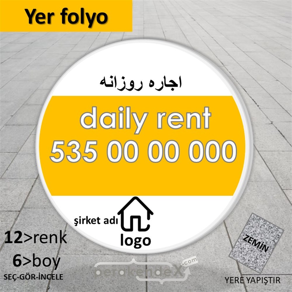 İranca Farsça Günlük Kiralık Yazısı 004 YER - ZEMİN FOLYO,  VİNİL -oval,tek yön baskıyer - zemin folyo,  vinil