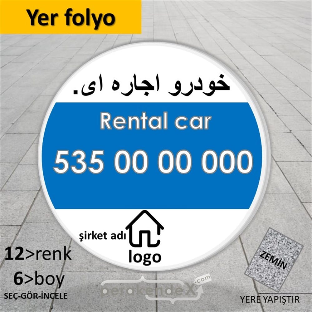 İranca Farsça Kiralık Araba Yazısı 004 YER - ZEMİN FOLYO,  VİNİL -oval,tek yön baskıyer - zemin folyo,  vinil