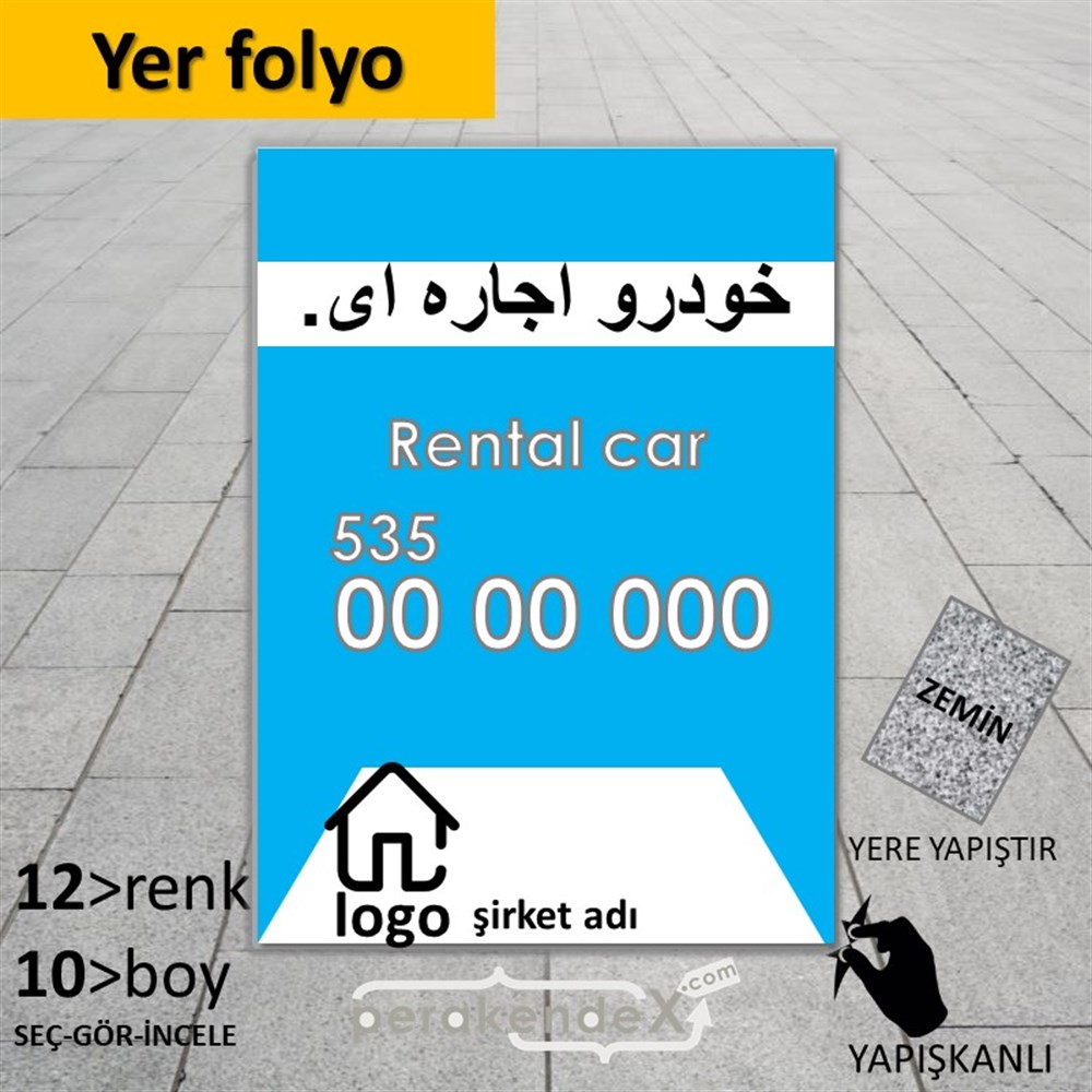 İranca Farsça Kiralık Araba Yazısı 004 YER - ZEMİN FOLYO,  VİNİL -dikdörtgen,tek yön baskıyer - zemin folyo,  vinil