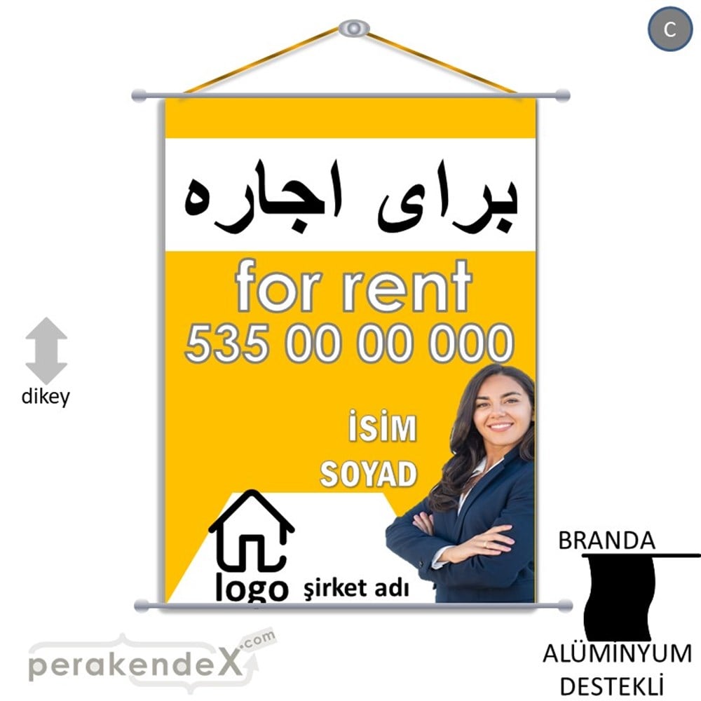 İranca Farsça Kiralık Yazısı 102 BRANDA POSTER,  AFİŞ -dikdörtgen,tek yön baskıbranda poster,  afiş