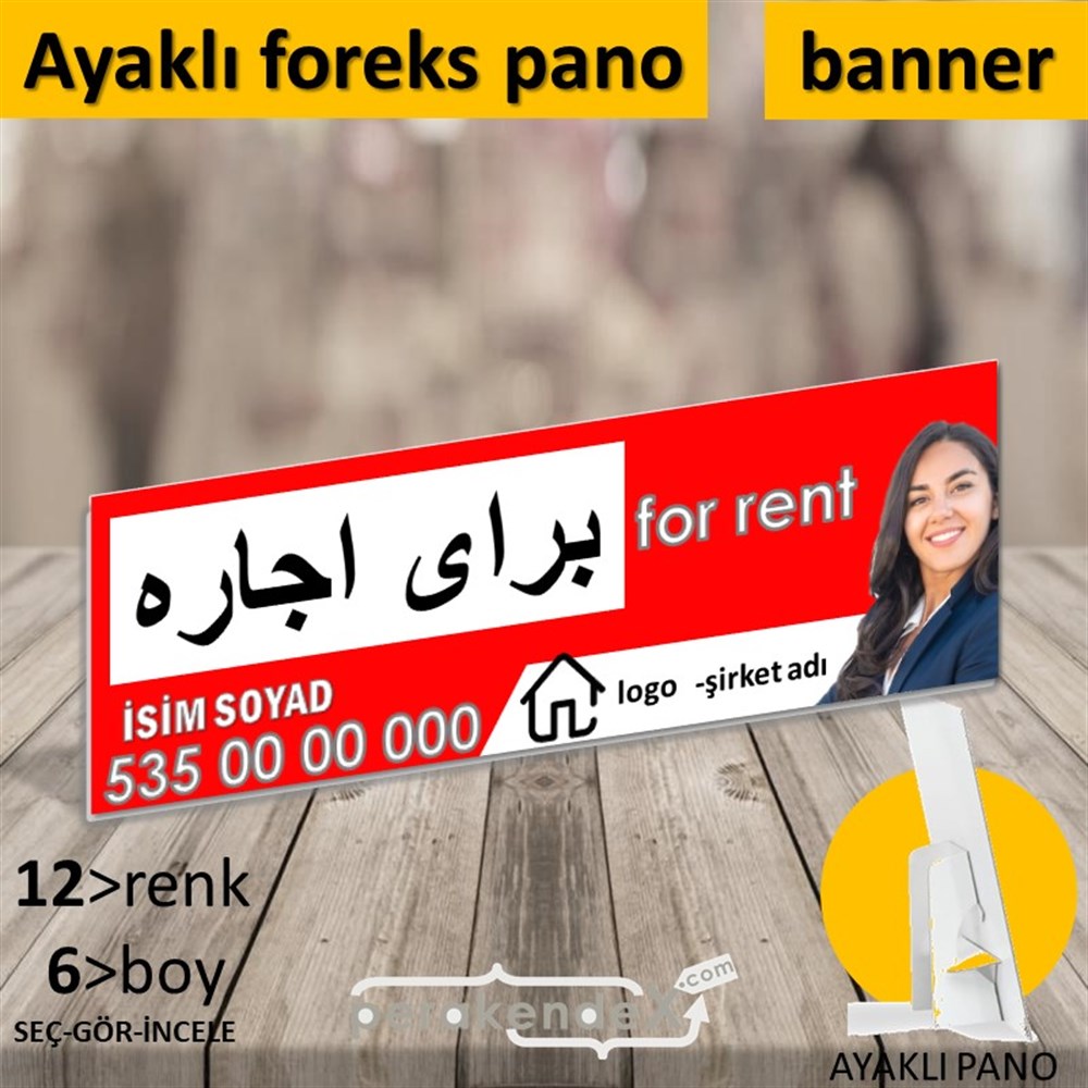 İranca Farsça Kiralık Yazısı 102 KARTON AYAKLI POSTER,  PANO (BANNER) -dikdörtgen,tek yön baskıkarton ayaklı poster,  pano