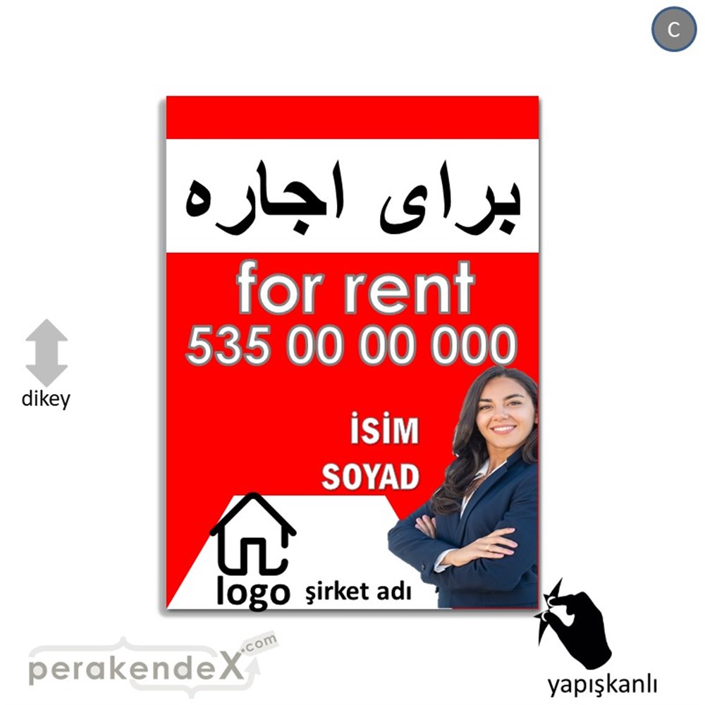 İranca Farsça Kiralık Yazısı 102 VİTRİN - CAM FOLYO,  VİNİL -dikdörtgen,tek yön baskıvitrin - cam folyo,  vinil