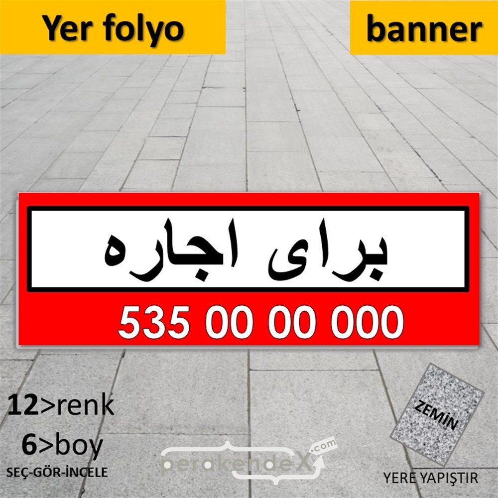 İranca Farsça Kiralık Yazısı YER - ZEMİN FOLYO,  VİNİL (BANNER) -dikdörtgen,tek yön baskıyer - zemin folyo,  vinil