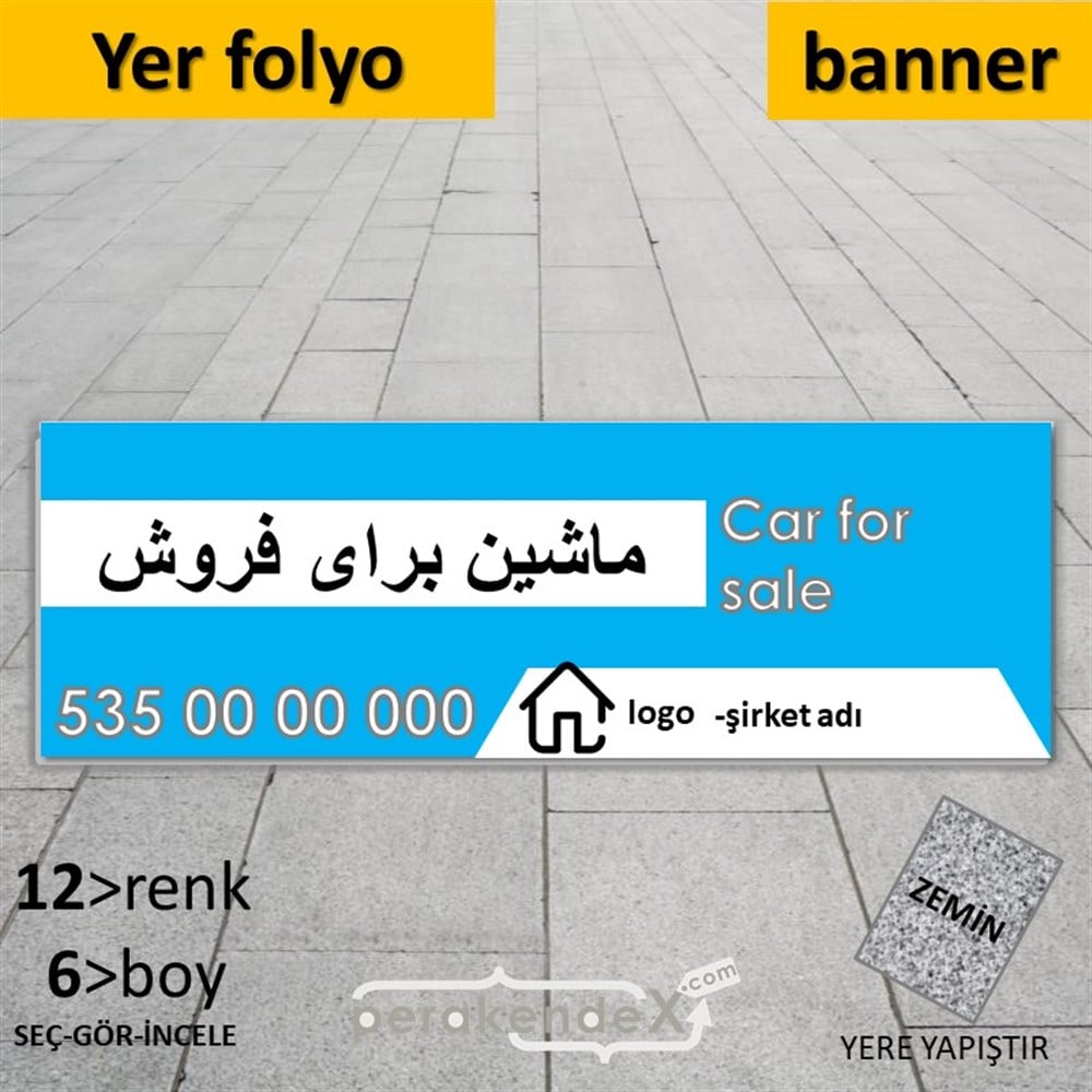 İranca Farsça Satılık Araba Yazısı 004 YER - ZEMİN FOLYO,  VİNİL (BANNER) -dikdörtgen,tek yön baskıyer - zemin folyo,  vinil