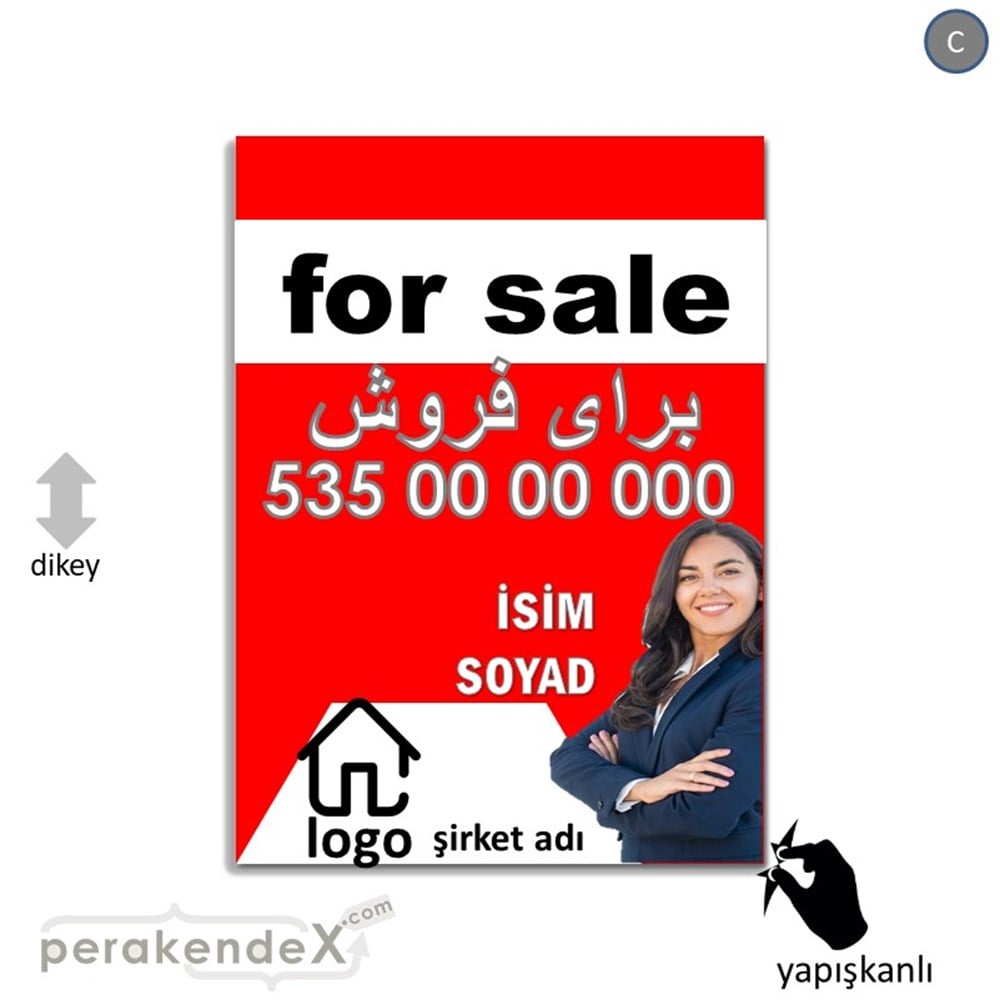 İran'Ca -Farsça Satılık Yazısı 002 VİTRİN - CAM FOLYO,  VİNİL -dikdörtgen,tek yön baskıvitrin - cam folyo,  vinil