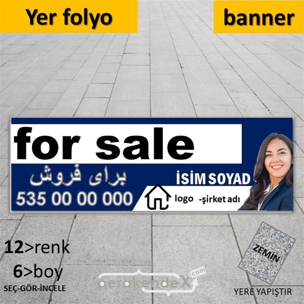 İran'Ca -Farsça Satılık Yazısı 002 YER - ZEMİN FOLYO,  VİNİL (BANNER) -dikdörtgen,tek yön baskıyer - zemin folyo,  vinil