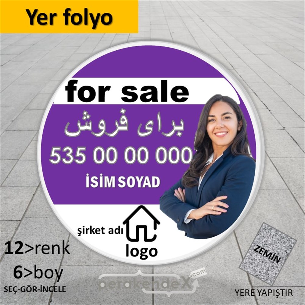 İran'Ca -Farsça Satılık Yazısı 002 YER - ZEMİN FOLYO,  VİNİL -oval,tek yön baskıyer - zemin folyo,  vinil