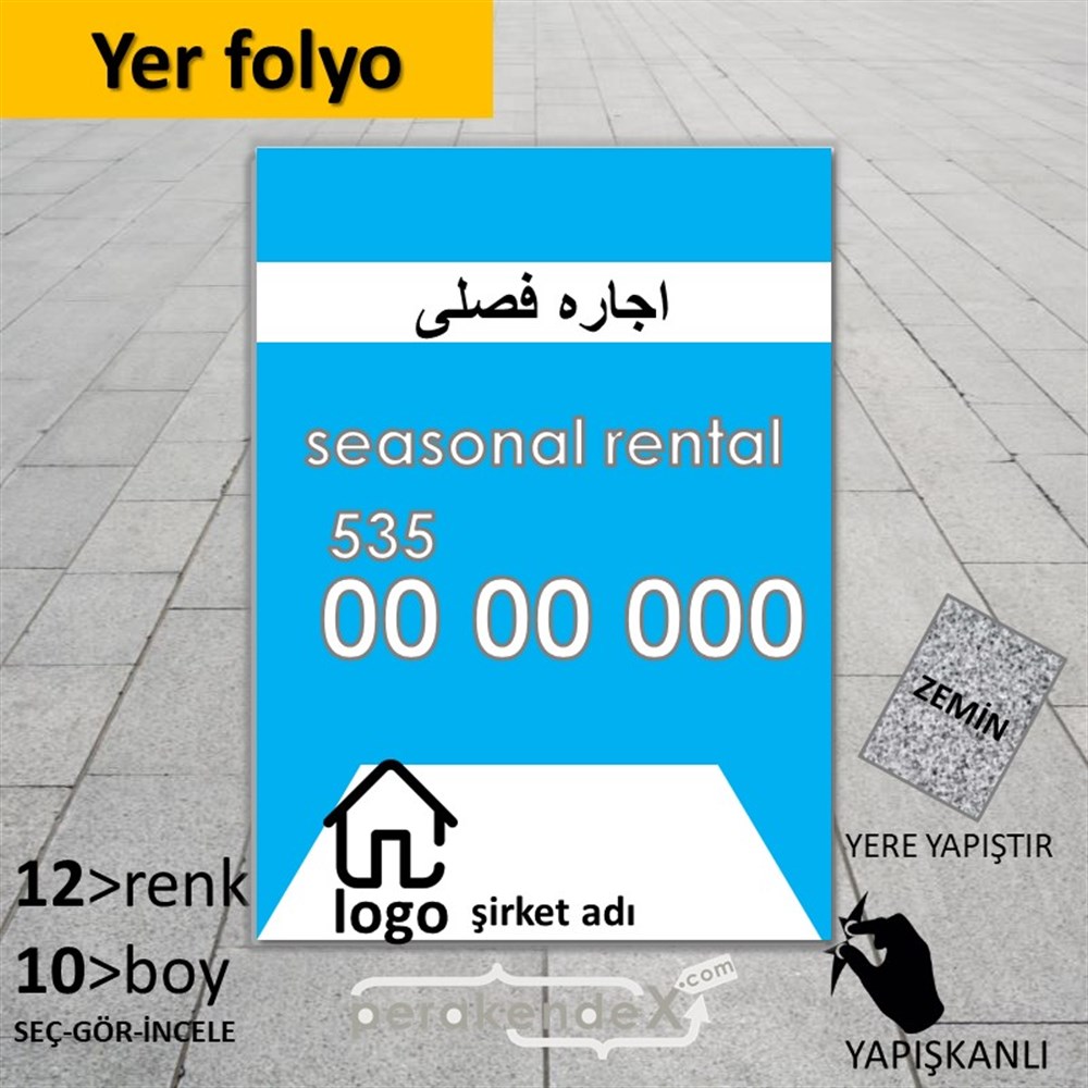 İranca Farsça Sezonluk Kiralık Yazısı 004 YER - ZEMİN FOLYO,  VİNİL -dikdörtgen,tek yön baskıyer - zemin folyo,  vinil