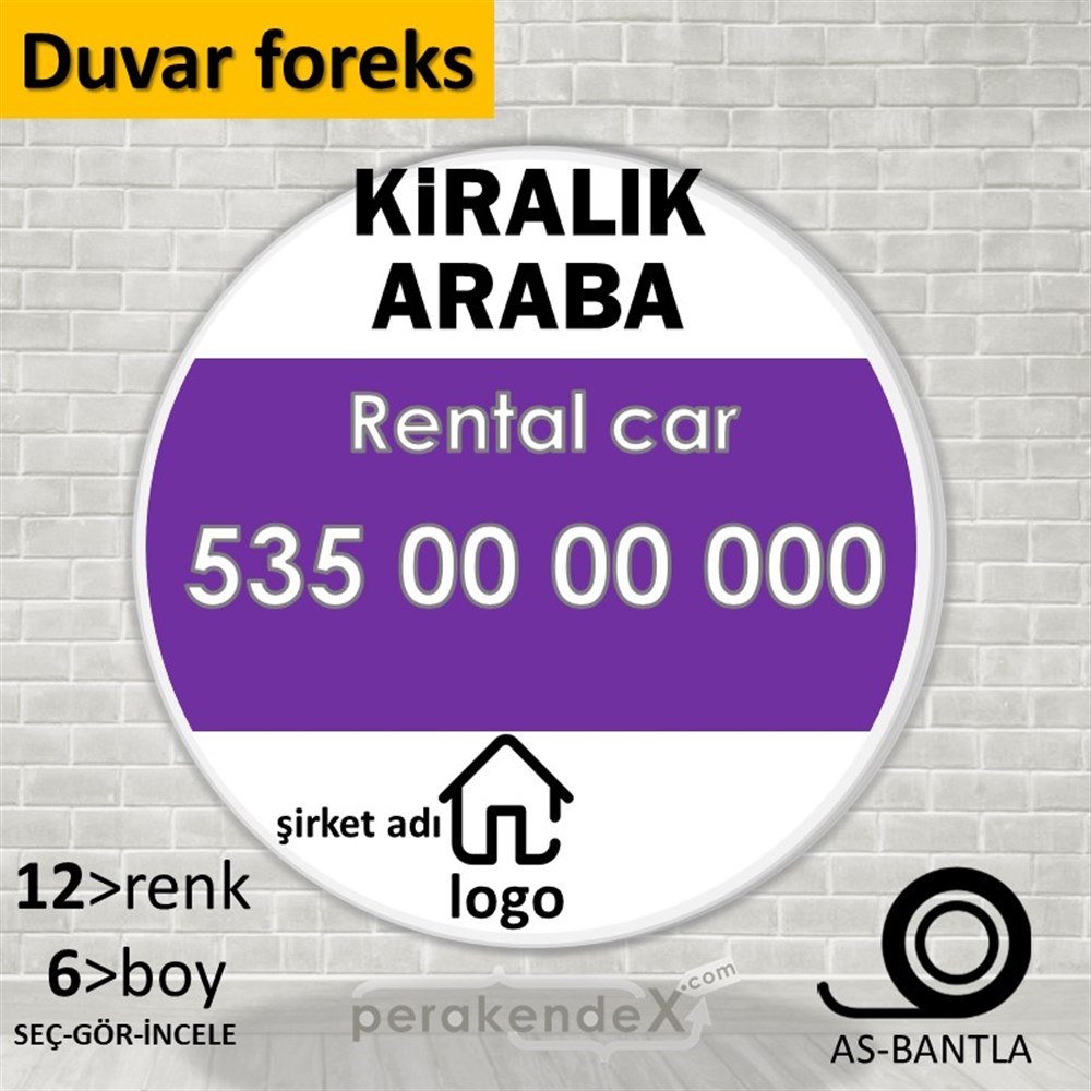 Kiralık Araba Yazısı 004 SERT PLASTİK POSTER,  AFİŞ -oval,tek yön baskısert plastik poster,  afiş