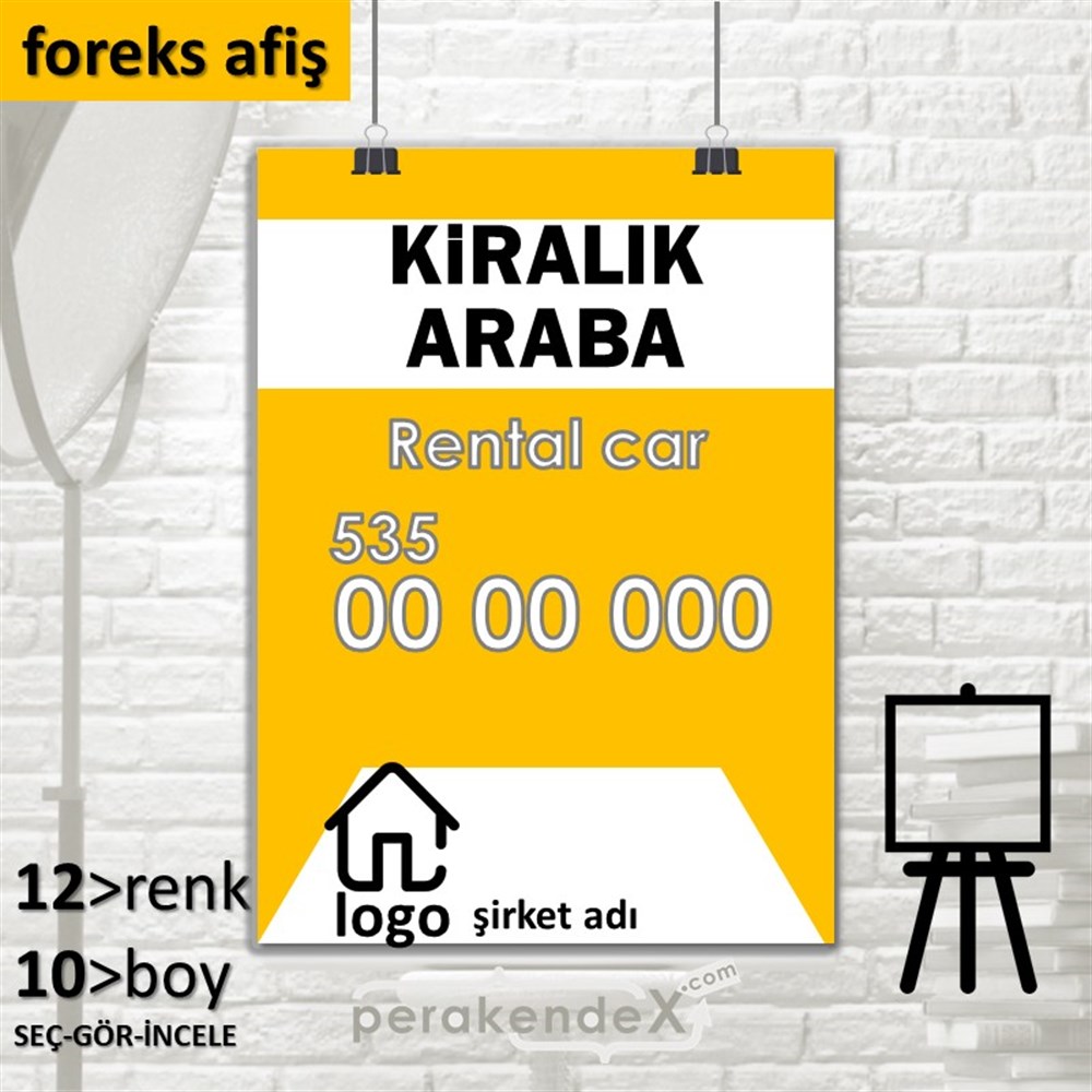 Kiralık Araba Yazısı 004 SERT PLASTİK POSTER,  AFİŞ -dikdörtgen,tek yön baskısert plastik poster,  afiş