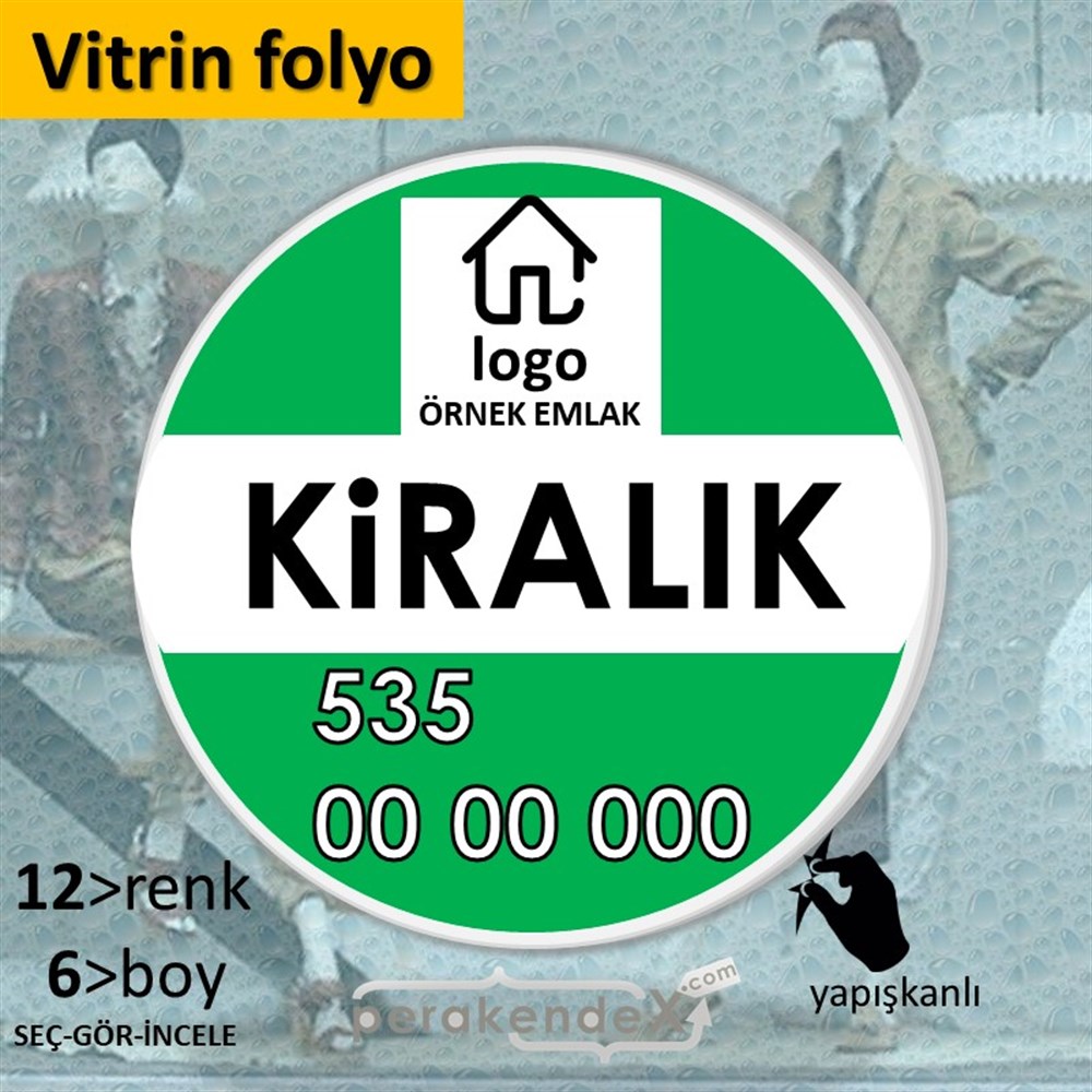 Kiralık Yazısı 001 VİTRİN - CAM FOLYO,  VİNİL -oval,tek yön baskıvitrin - cam folyo,  vinil