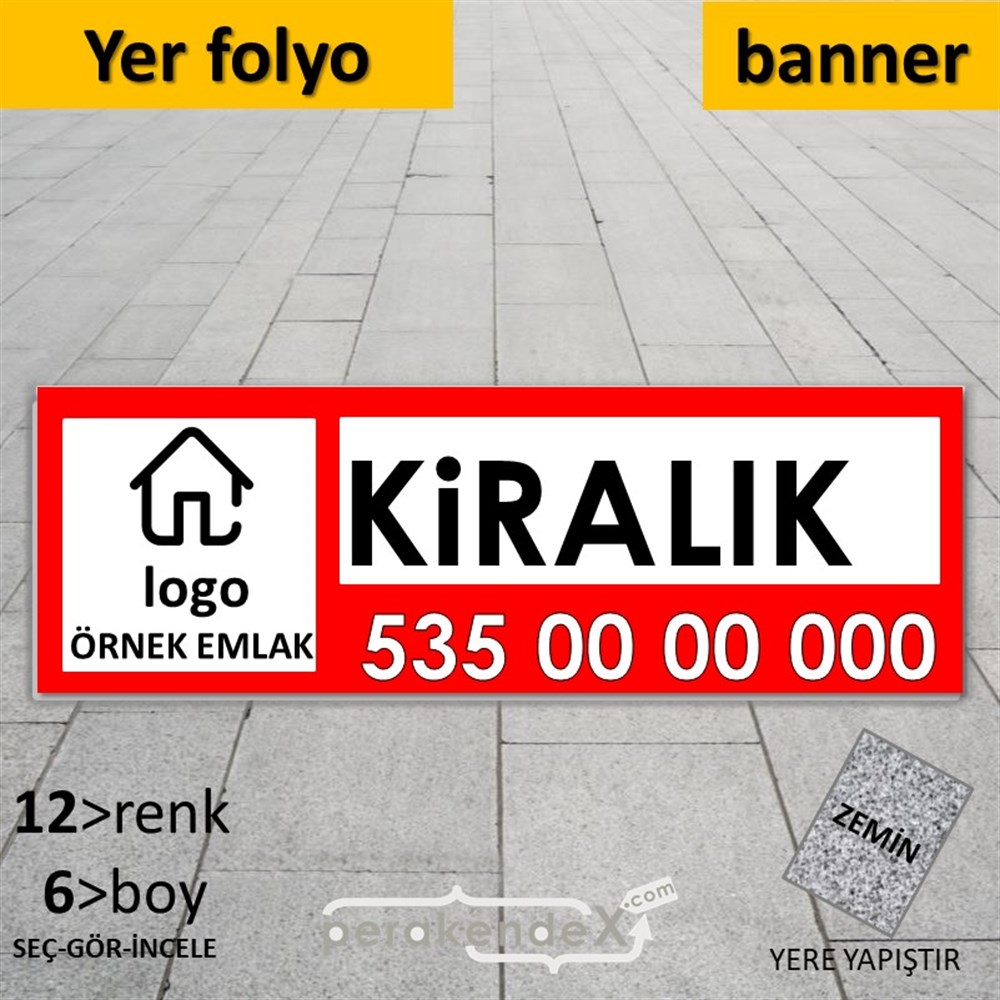Kiralık Yazısı 001 YER - ZEMİN FOLYO,  VİNİL (BANNER) -dikdörtgen,tek yön baskıyer - zemin folyo,  vinil