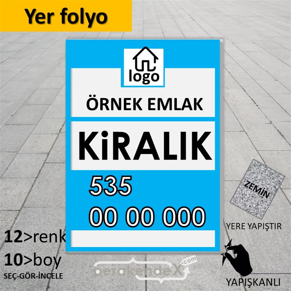 Kiralık Yazısı 001 YER - ZEMİN FOLYO,  VİNİL -dikdörtgen,tek yön baskıyer - zemin folyo,  vinil