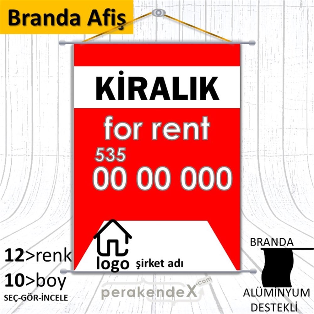 Kiralık Yazısı 003 BRANDA POSTER,  AFİŞ -dikdörtgen,tek yön baskıbranda poster,  afiş