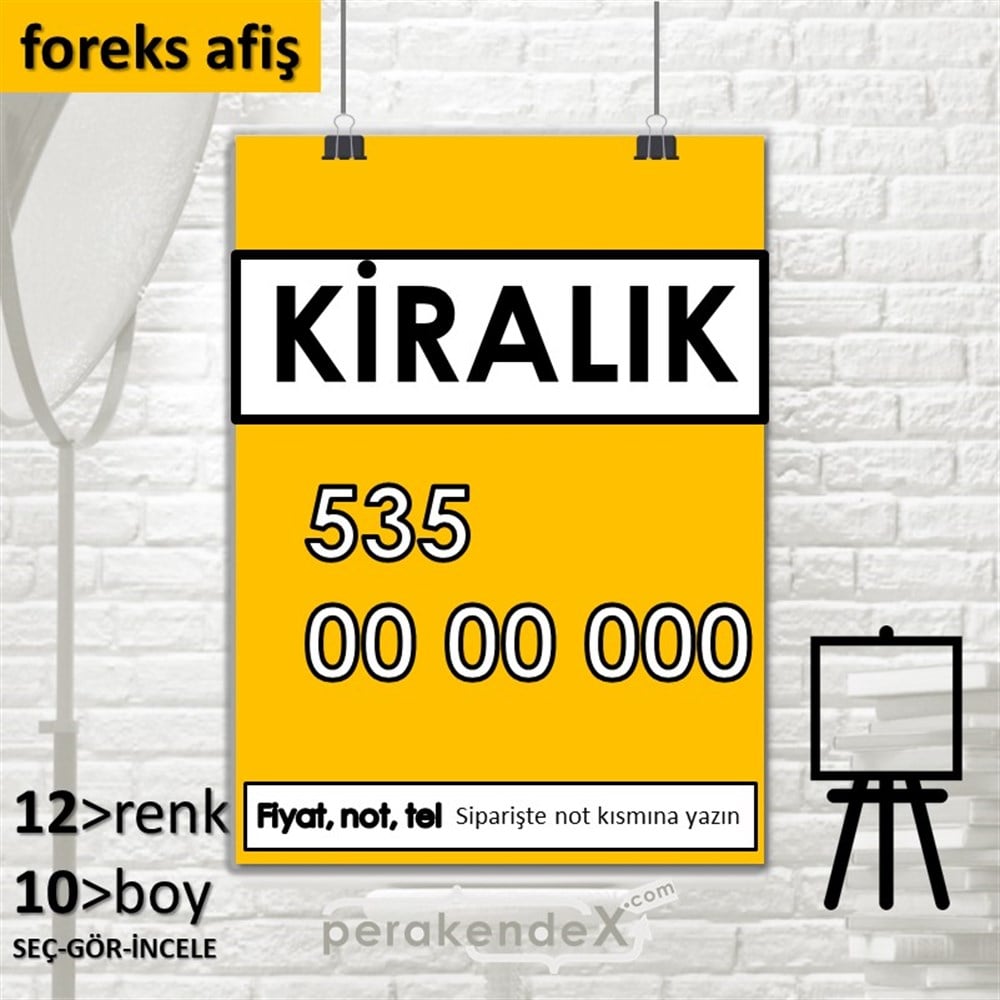 Kiralık Yazısı 005 SERT PLASTİK POSTER,  AFİŞ -dikdörtgen,tek yön baskısert plastik poster,  afiş