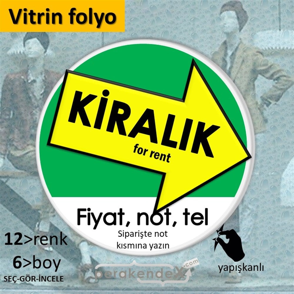 Kiralık Yazısı 007 VİTRİN - CAM FOLYO,  VİNİL -oval,tek yön baskıvitrin - cam folyo,  vinil