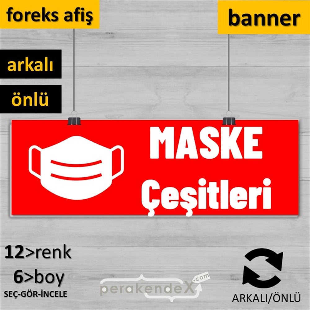 Maske Çeşitleri Yazısı SERT PLASTİK POSTER,  AFİŞ (BANNER) -dikdörtgen,çift yön baskısert plastik poster,  afiş