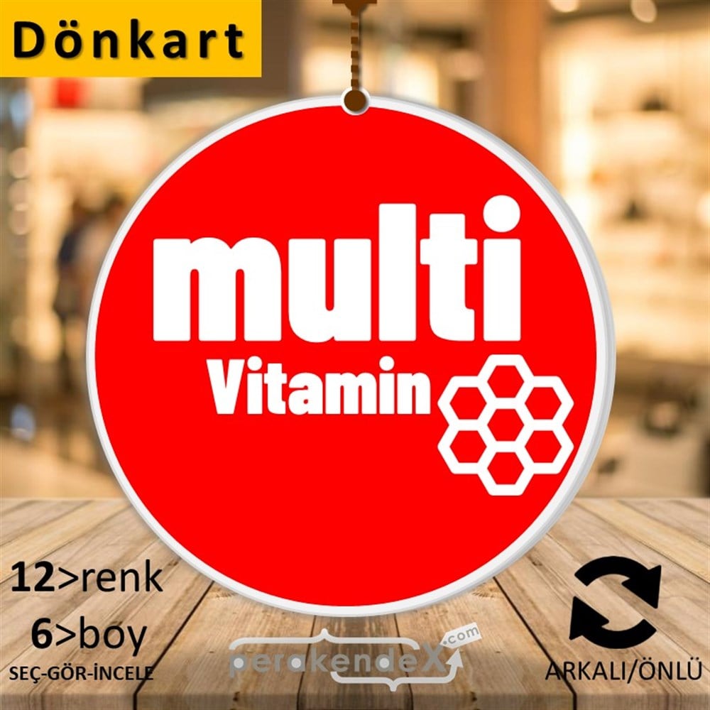 Multivitamin Çeşitleri Yazısı DÖNKART -oval,çift yön baskıdön-kart