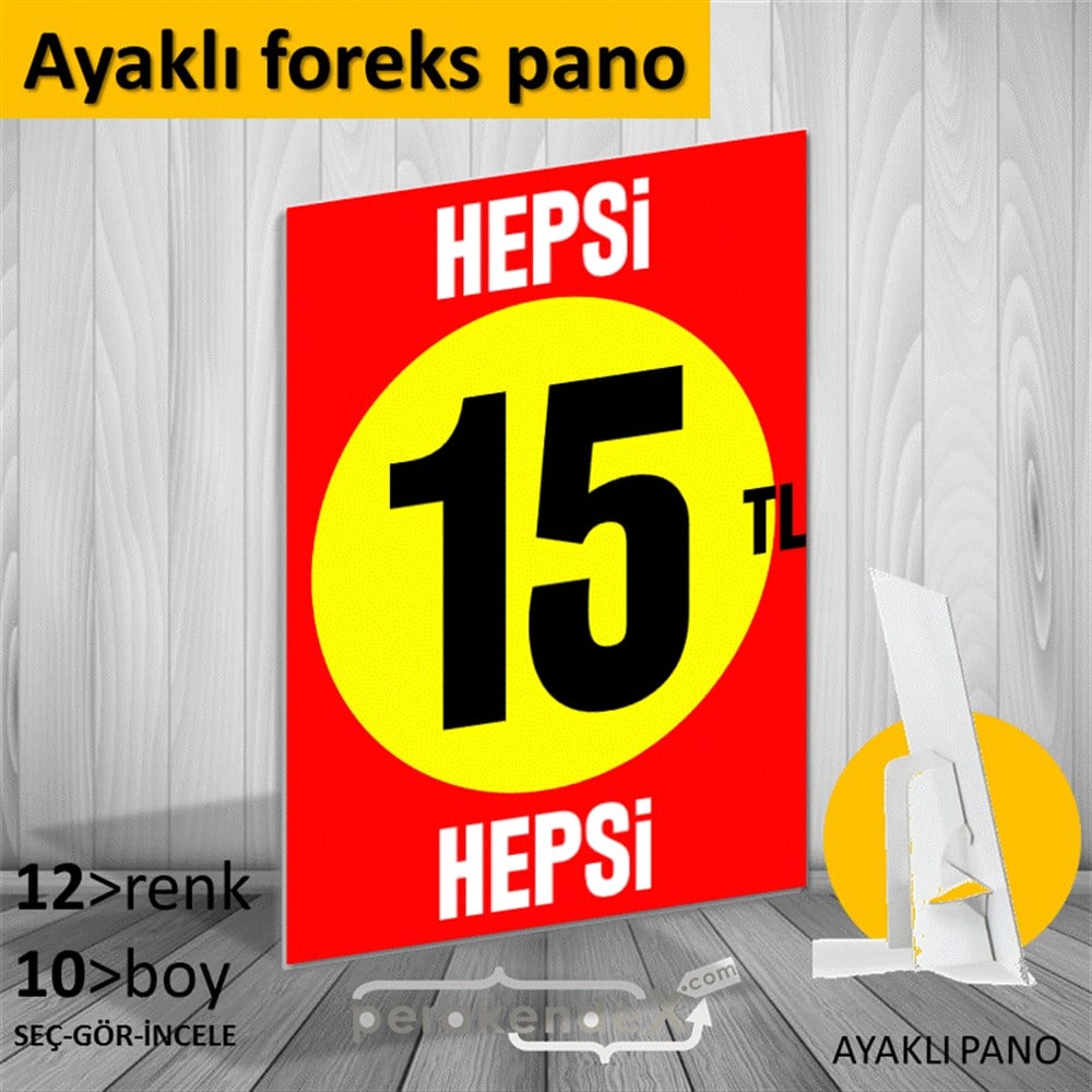 Ne Alırsan Hepsi 15 Tl KARTON AYAKLI POSTER,  PANO -dikdörtgen,tek yön baskı
